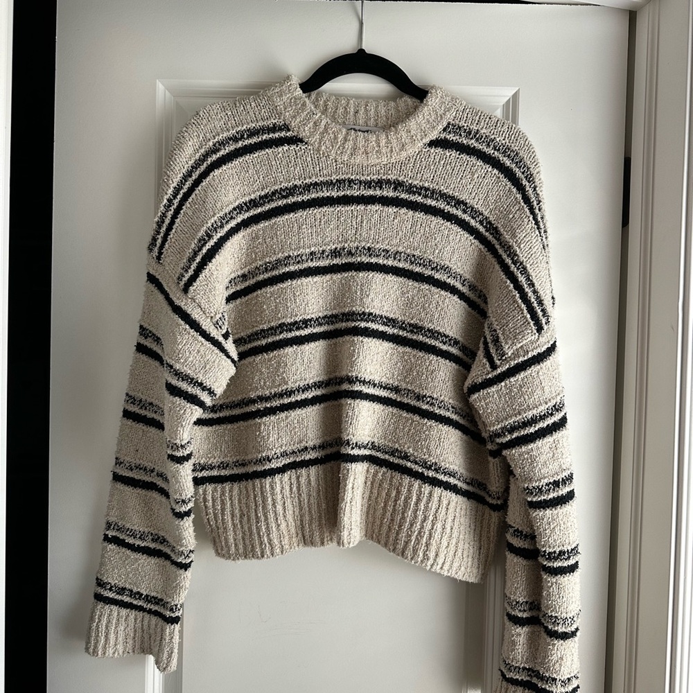 Madewell Cream and Black Striped Cotton Blend Sweater size Small